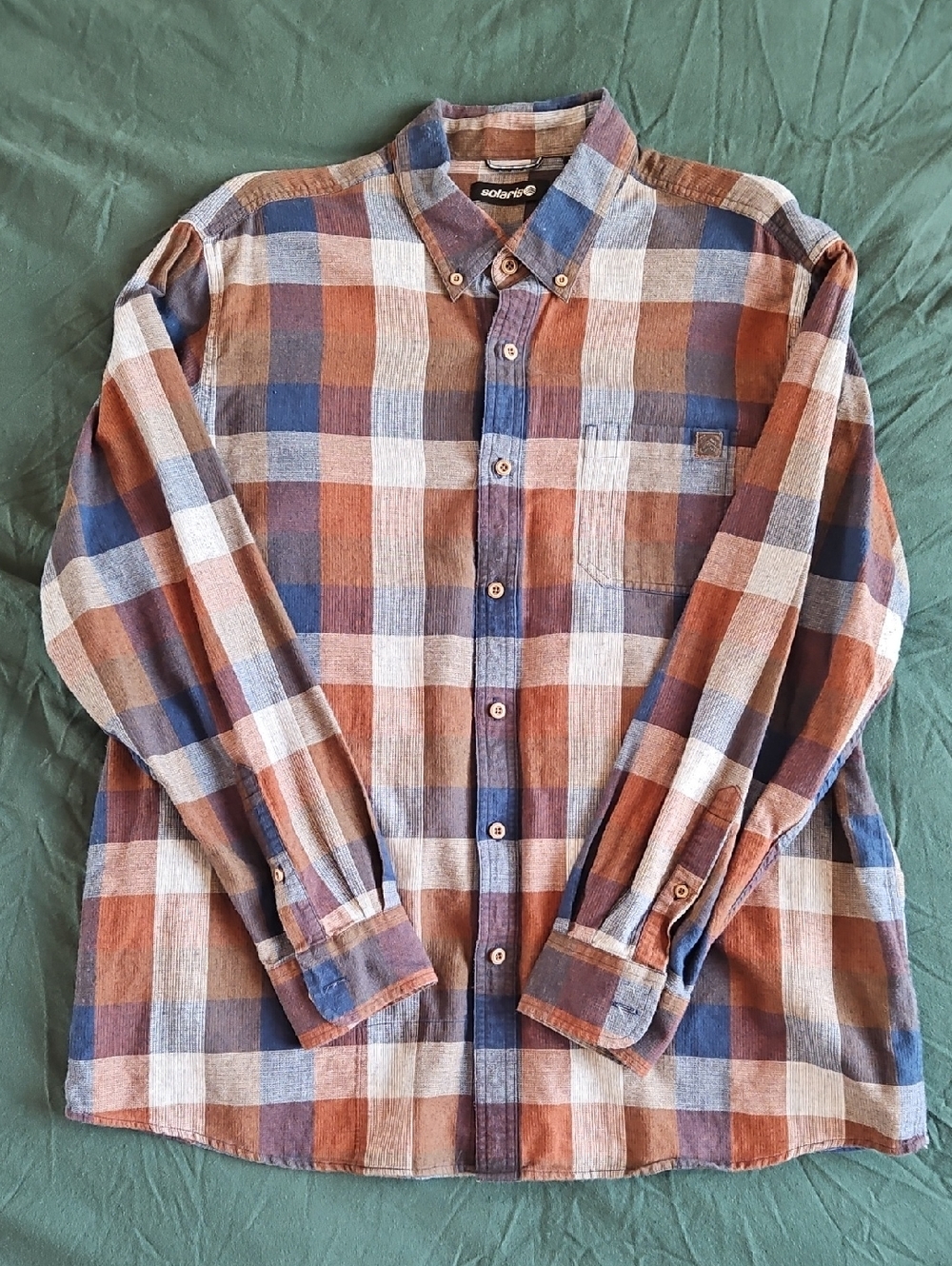 Men's Plaid Button-Down Shirt in Blue, Brown & Light Gray